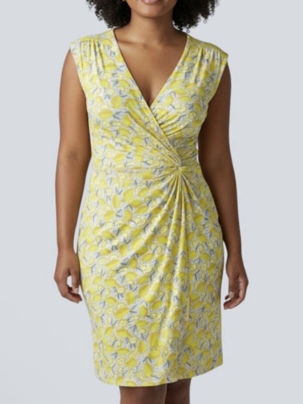 Lands End Dress Lemon Print Sleeveless Twist Jersey Knit Size 2X (20W-22W)